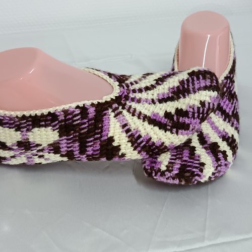 Chaussons au crochet tunisien 38 39 40, chaussons au crochet motif fleur