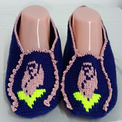 Chaussons pour femme de pointure 39 40, chaussons crochetées pour femme, chaussons au crochet tunisien
