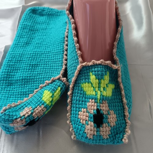 Chaussons pour femme de pointure 39 40, chaussons crochetées pour femme, chaussons au crochet tunisien