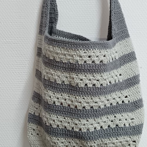 Sac cabas fourre tout au crochet, sac cabas, sac en coton gris, sac  crochete