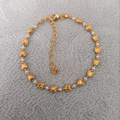 Bracelet doré, bracelet à breloque cœurs, accessoire bijou pour femme style plaqué or