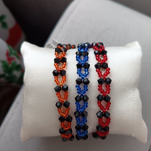 Bracelet en perles de cristal noir facettées et perles de rocailles, accessoire bijou pour femme, bracelet tissé à l aiguille,