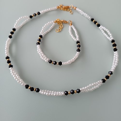 Ensemble de bijoux en perles, accessoires bijoux pour femme, bracelet collier perles blanches, cadeau femme, création artisanale,