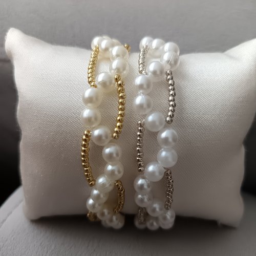 Bracelet en perles blanches et argentées, accessoire bijou pour femme, bracelet tissé à l aiguille, bijou chic fait main,