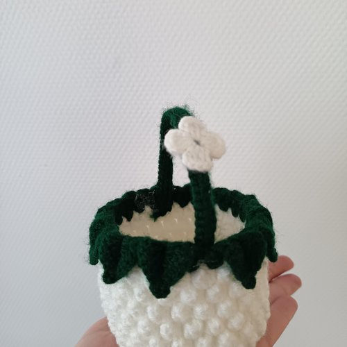 Panier au crochet popcorn fait main personnalisable, panier blanc et vert, création crochet, décoration artisanale, rangement miniature