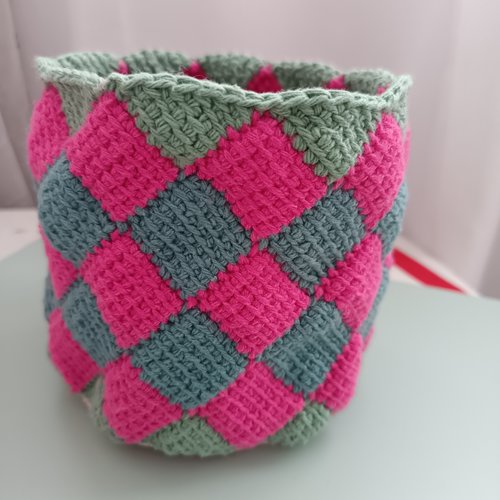 Panier de rangement au crochet tunisien, panier fait main en coton