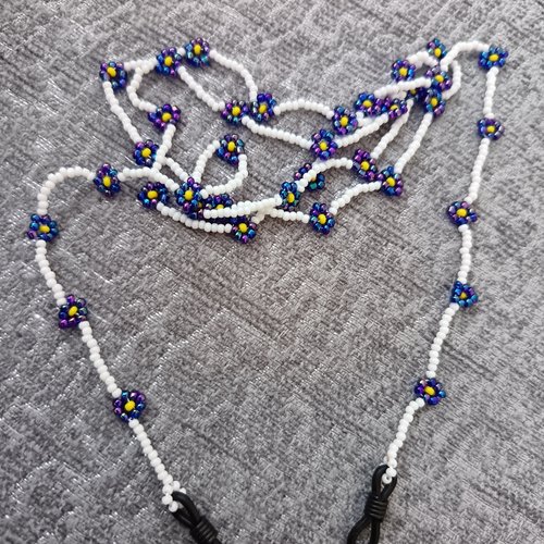 Chaîne de lunettes  marguerites , création artisanale, porte attache, cordon lunettes,