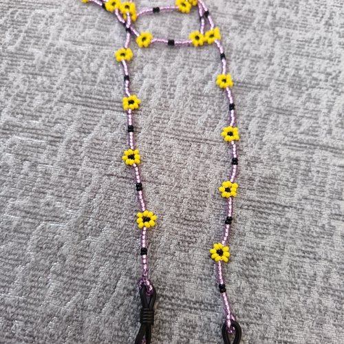 Chaîne de lunettes marguerites , accessoire pour femme, création artisanale, porte attache, cordon lunettes