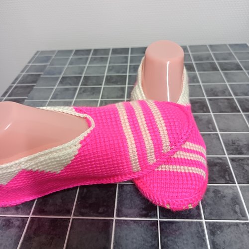 Chaussons crochet tunisien faits main pour femme 39 40, pantoufles au crochet, création artisanale