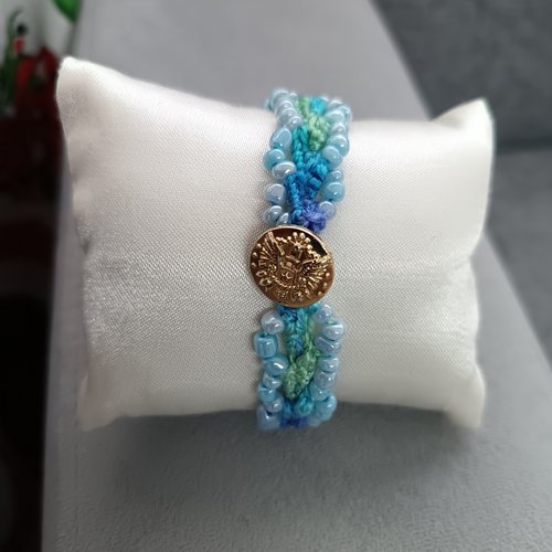 Bracelet au crochet en perles bleues, bracelet bohème chic fait main neuf, accessoire bijou pour femme, bijou unique artisanal