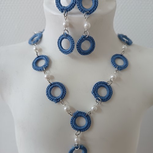 Ensembles de bijoux crochet et perles fait main, collier et boucles d'oreilles, parure élégance chic, idée cadeau