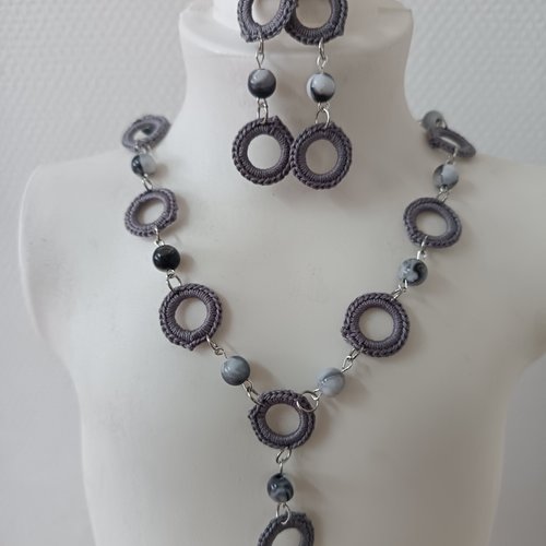 Ensembles de bijoux crochet et perles fait main, collier et boucles d'oreilles, parure élégance chic