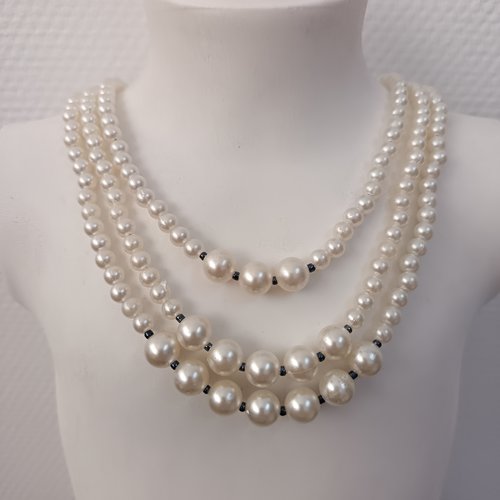 Collier 3 rangs en perles blanches fait main, élégant et intemporel, neuf