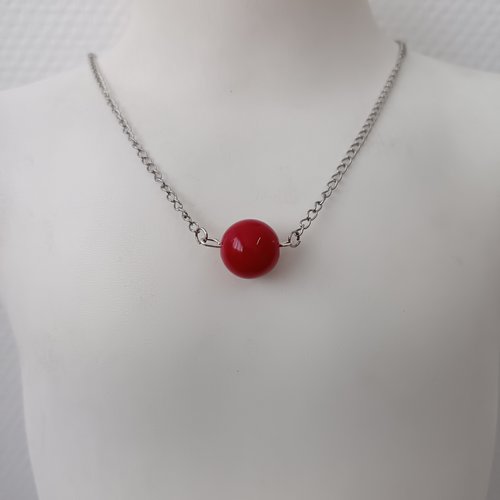 Collier chaîne argentée avec perle centrale, fait main, bijou artisanal élégant et minimaliste