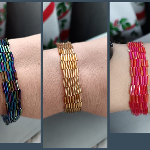 Bracelet en perles tubes tissé à l’aiguille, fait main