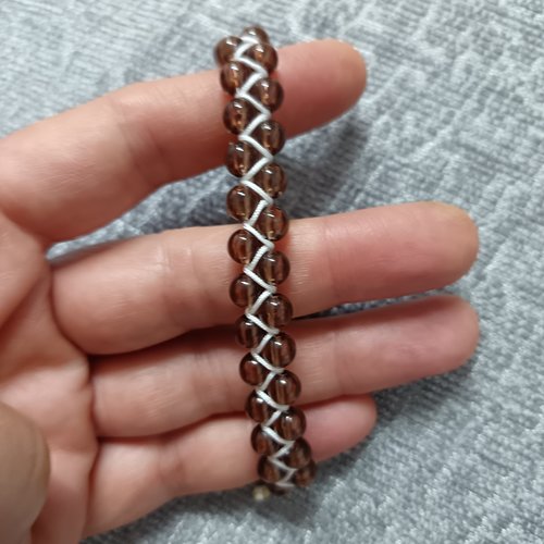 Bracelet macramé perles marrons, cordon coulissant ajustable, fait main artisanal