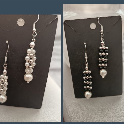 Boucles d’oreilles pendantes en perles nacrées et argentées, style chic et fait main