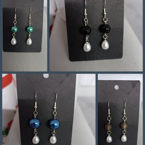 Boucles d'oreilles pendantes perles et gouttes nacrées, création artisanale
