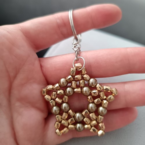 Porte-clés étoile en perles dorées fait main, bijou de sac artisanal bohème chic