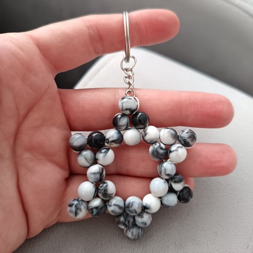 Porte-clés fantôme en perles marbrées noir et blanc fait main, bijou sac original kawaii