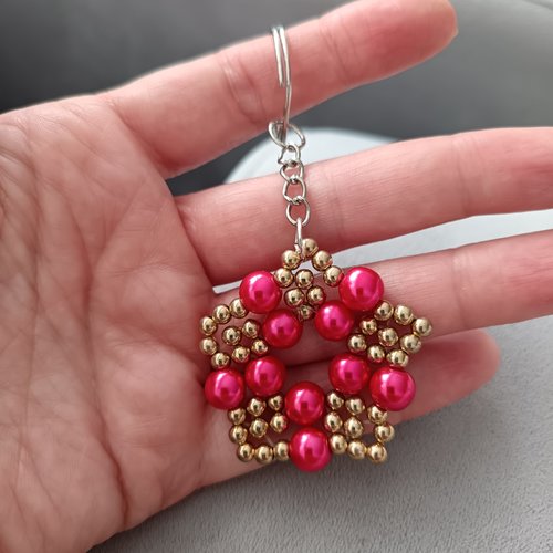 Porte-clés couronne en perles rouge et or fait main, bijou de sac élégant et original