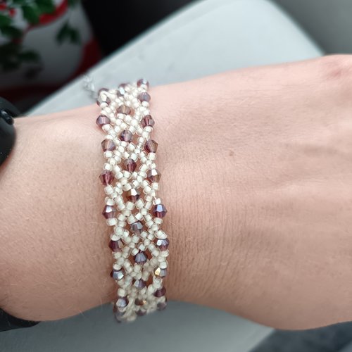 Bracelet tissé perles fait main, bracelet large élégant en perles de verre, bijou artisanal femme
