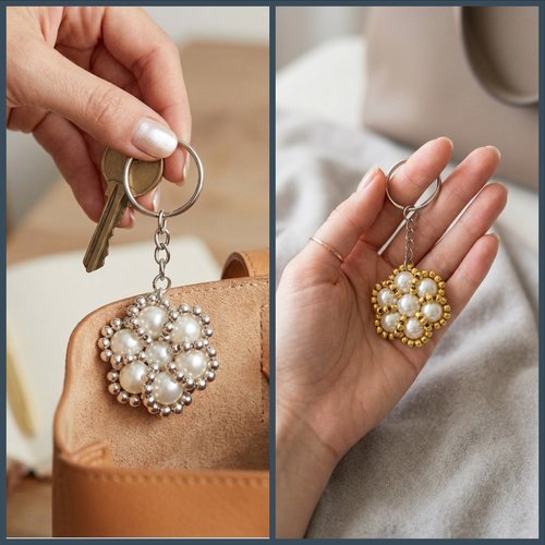 Porte-clés fleur de perles fait main, bijou de sac élégant, couleur au choix, vendu à l’unité