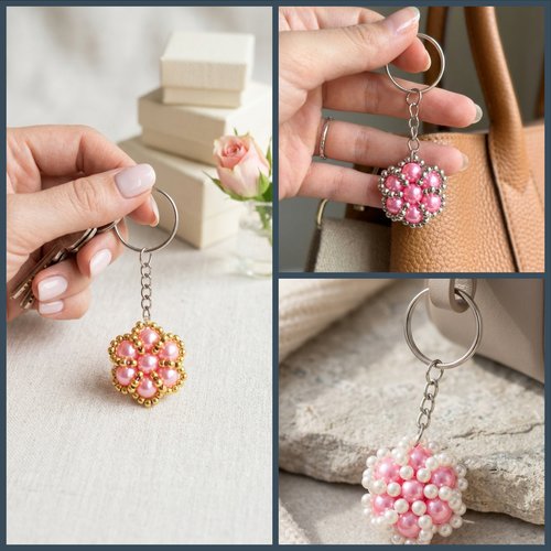 Porte-clés perles fait main, bijou de sac artisanal rose, cadeau femme original, couleur au choix, vendu à l’unité