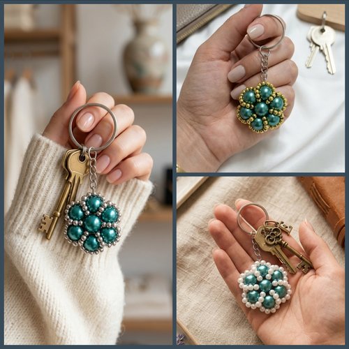 Porte-clés en perles turquoise fait main, bijou de sac artisanal, cadeau femme personnalisé, couleurs au choix