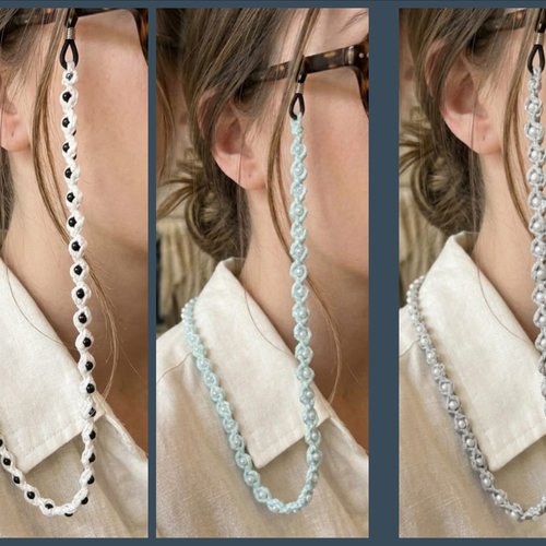 Cordon pour lunettes au crochet avec perles, 80 cm, fait main, coloris au choix, chaîne à lunettes élégante et légère