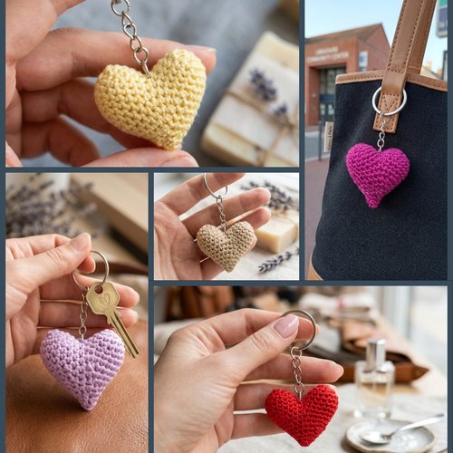 Porte-clés cœur au crochet amigurumi, fait main, couleur au choix, cadeau personnalisé romantique, accessoire sac et clés
