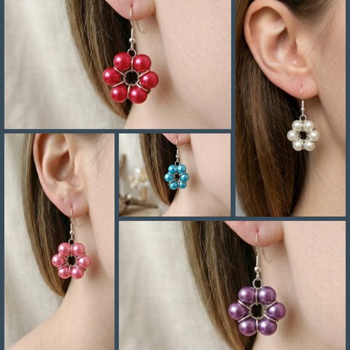 Boucles d'oreilles fleur en perles colorées, fait main, couleur au choix, légères et élégantes, vendues par paire