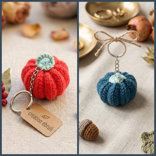 Porte-clés citrouille au crochet, fait main, couleur au choix, accessoire automne halloween original