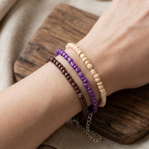 Bracelet en perles fait main avec petites perles argentées, couleur au choix, bracelet bohème réglable vendu à l’unité