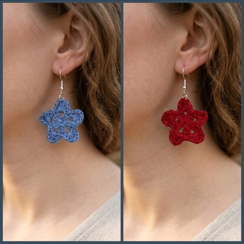 Boucles d’oreilles fleur au crochet en coton, fait main, légères et élégantes, crochet artisanal, plusieurs coloris