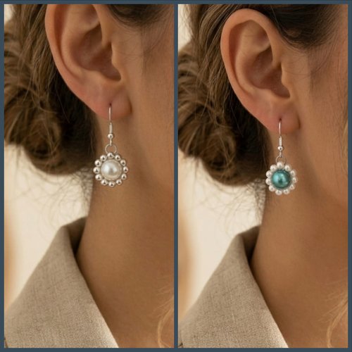 Boucles d’oreilles perles couleur au choix, fait main, perles nacrées et colorées, crochets argentés, vendues par paire