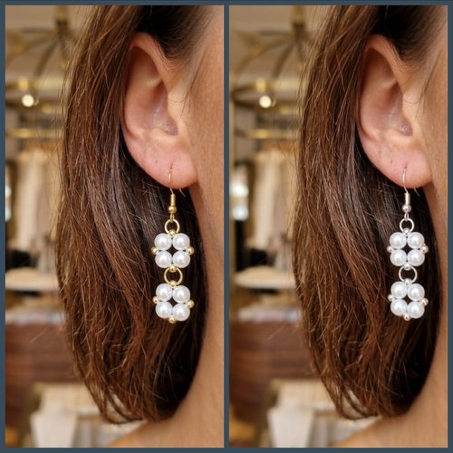 Boucles d’oreilles perles fleurs dorées ou argentées, fait main, élégantes et légères, vendues par paire