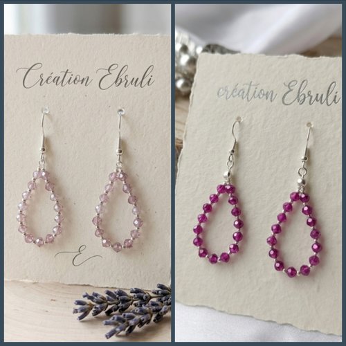 Boucles d’oreilles goutte en perles facettées, rose poudré ou fuchsia, fait main, vendues à l’unité, acier inoxydable argenté