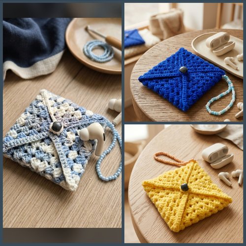 Protection écouteurs au crochet en perles, étui pour écouteurs sans fil, pochette fait main, couleur au choix, cadeau artisanal