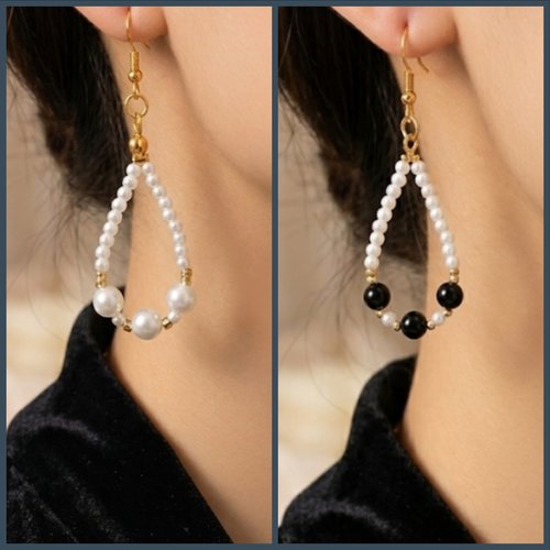 Boucles d'oreilles créoles en perles, couleur au choix, fait main, bijou artisanal, vendues par paire