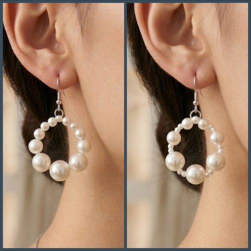Boucles d'oreilles créoles en perles blanches faites main, modèle au choix, élégantes et légères, vendues par paire