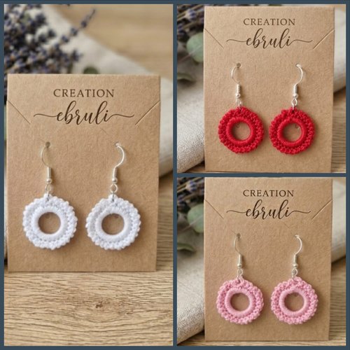 Boucles d'oreilles créoles au crochet en coton, bijoux faits main, couleur au choix, légères et artisanales, vendues par paire
