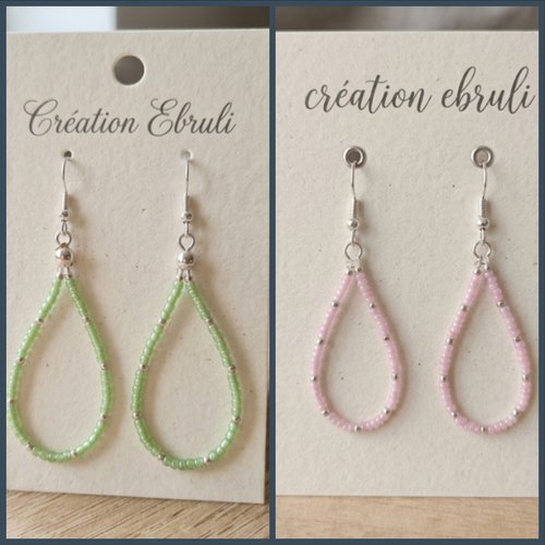 Boucles d'oreilles goutte en perles de rocaille, créoles pendantes artisanales, couleur au choix, bijou fait main