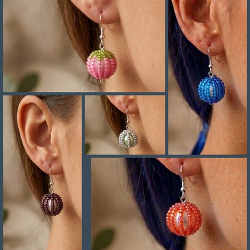 Boucles d'oreilles boule en perles, couleur au choix, bijoux artisanaux légers, vendues par paire