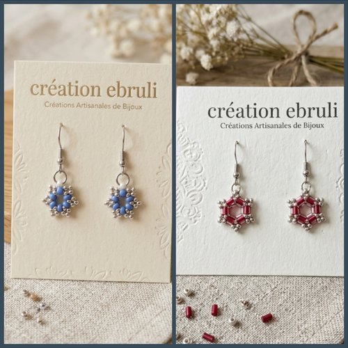 Boucles d'oreilles artisanales en perles, couleur au choix, bijoux faits main, vendues par paire