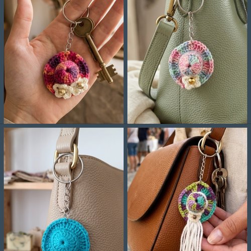 Porte-clés chapeau au crochet fait main, coloris au choix, bijou de sac artisanal, cadeau original, vente à l'unité