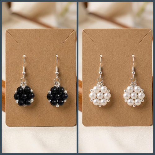 Boucles d'oreilles perles tissées à l'aiguille – noir ou blanc, fait main, perles de verre, cadeau femme, vendues par paire