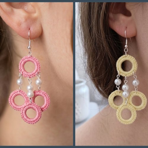 Boucles d'oreilles crochet perles nacrées, couleur au choix, pendantes légères, fait main, bijou bohème, vendues par paire