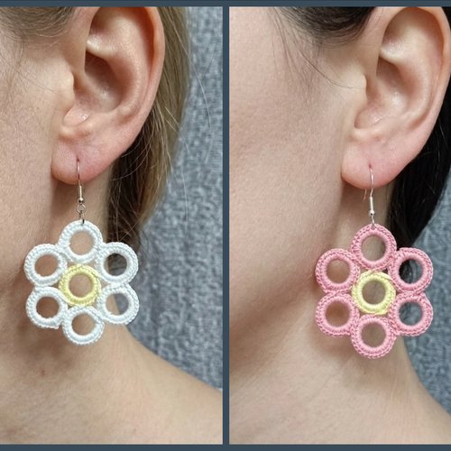 Boucles d'oreilles fleur au crochet fait main, marguerite couleur au choix, bijou bohème léger, cadeau femme, vendues par paire