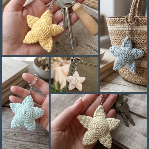 Porte-clés étoile au crochet en coton fait main, bijou de sac étoile, cadeau artisanal, couleur au choix